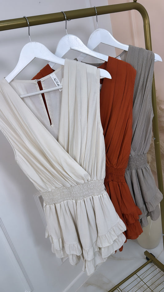 REMI beige crossover ruffle playsuit