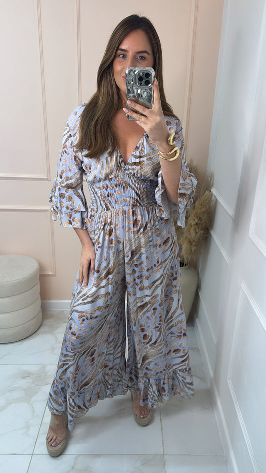 GIANA blue animal print flared jumpsuit
