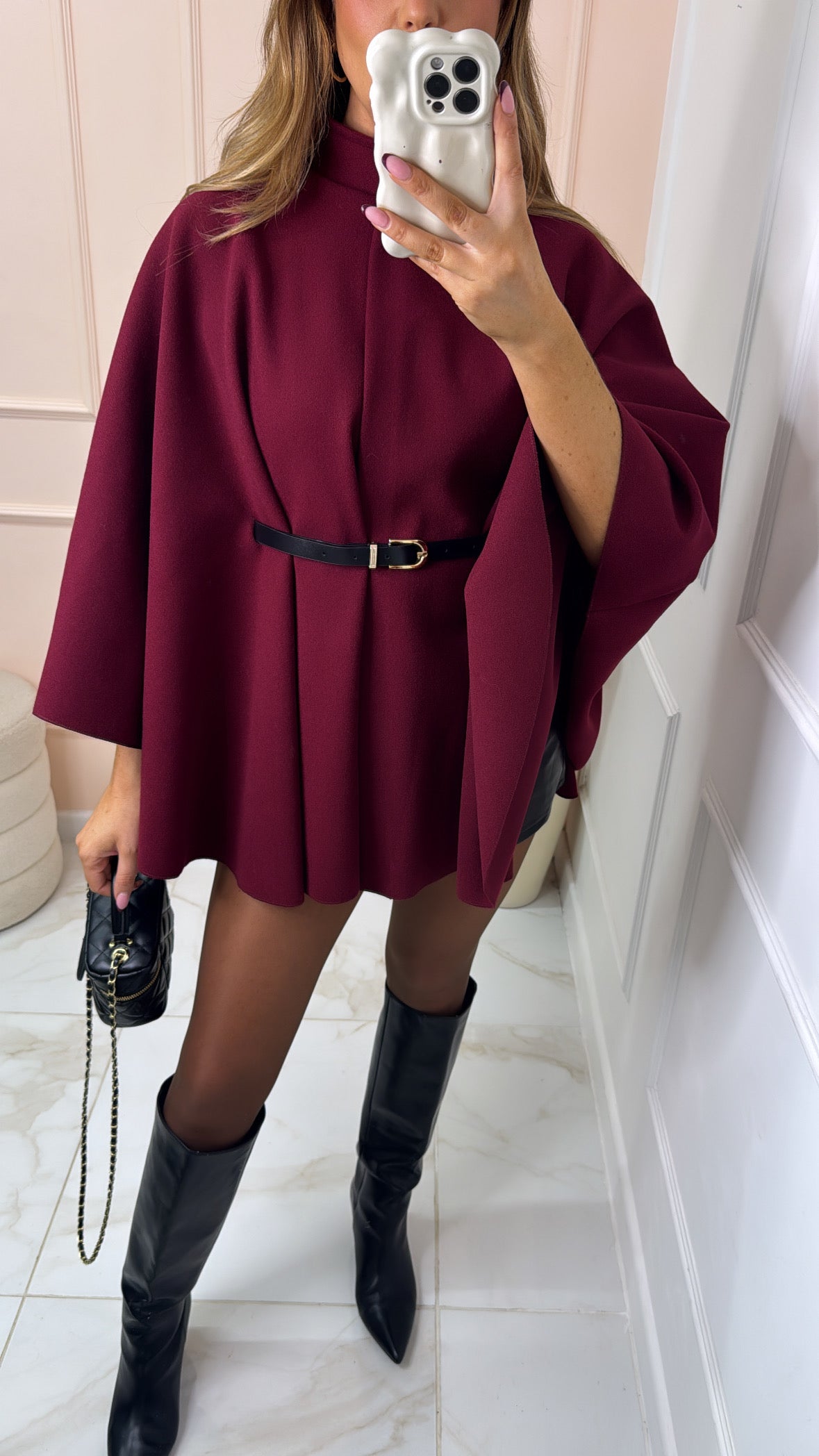 KAYLEIGH burgundy oversized belted cape