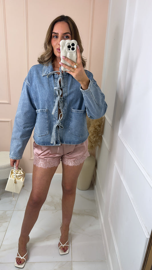 SIERRA rose pink lace trim shorts
