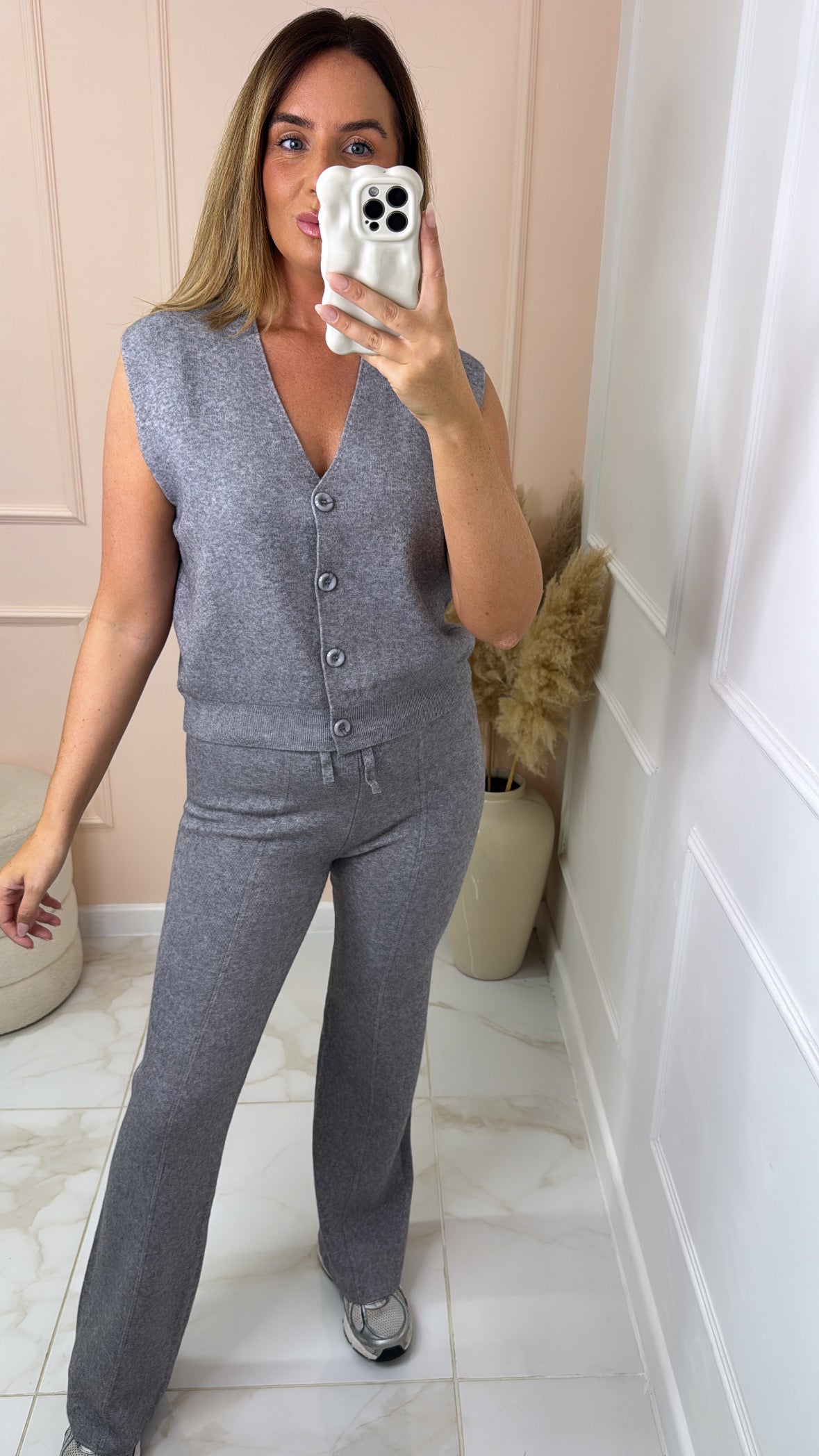 SOPHIA grey button fine knit lounge set