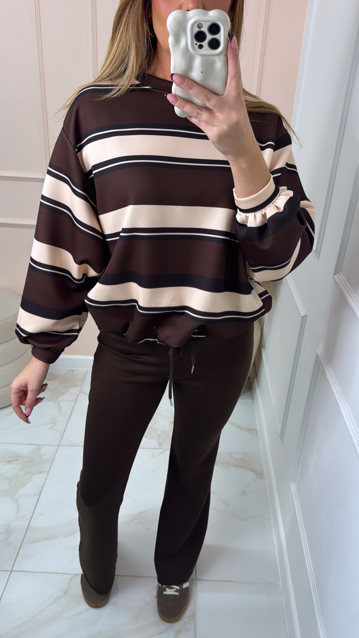 ALEX brown striped top lounge set