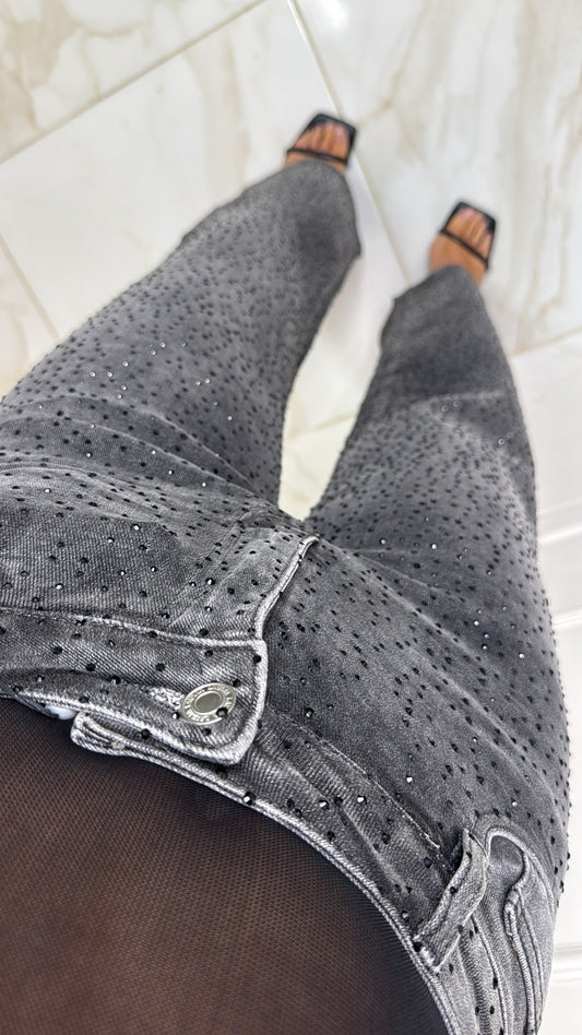 BIANCA charcoal diamante straight leg jeans
