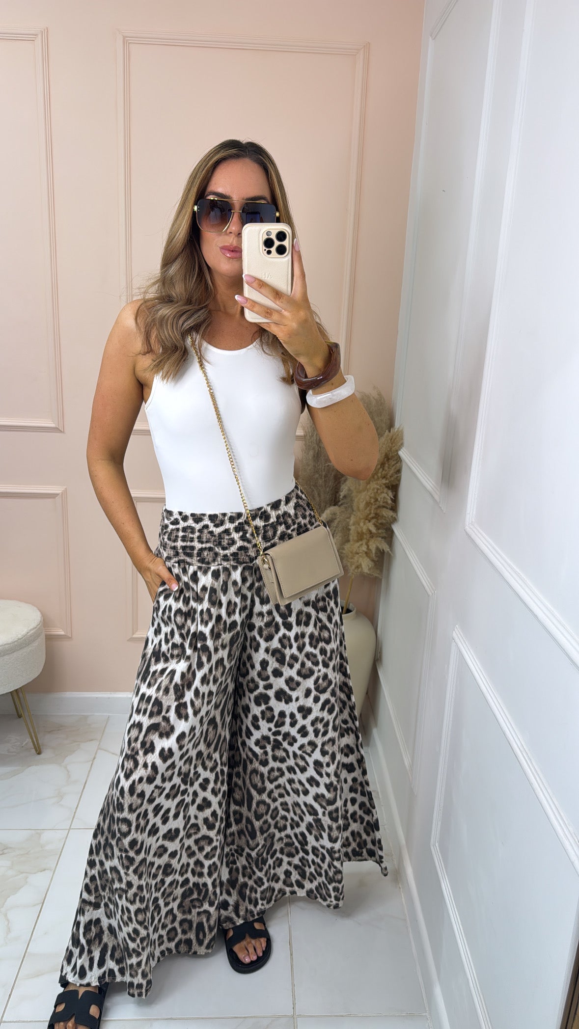 SARA leopard print wide leg trousers