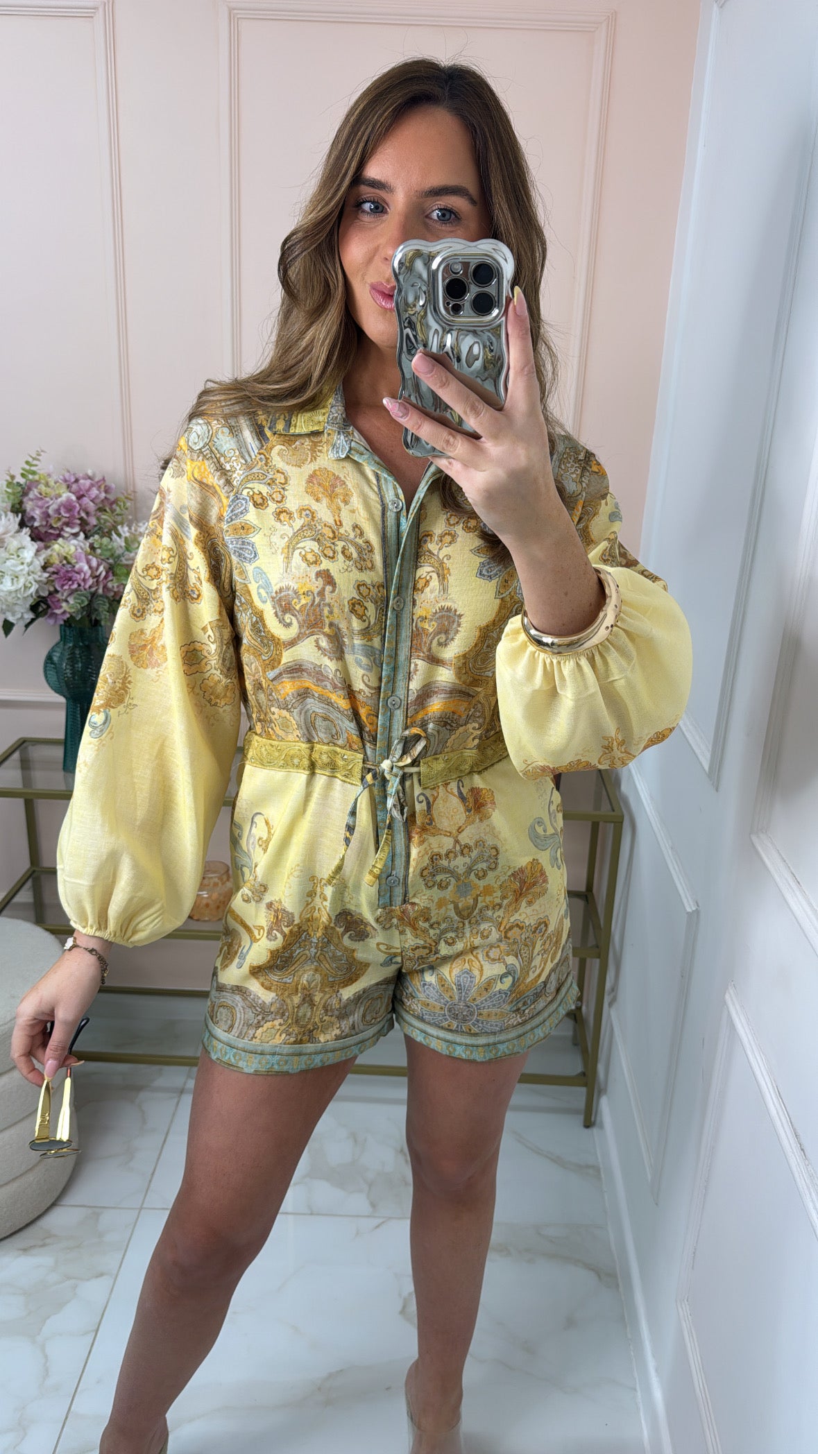 LOTTIE yellow paisley drawstring playsuit