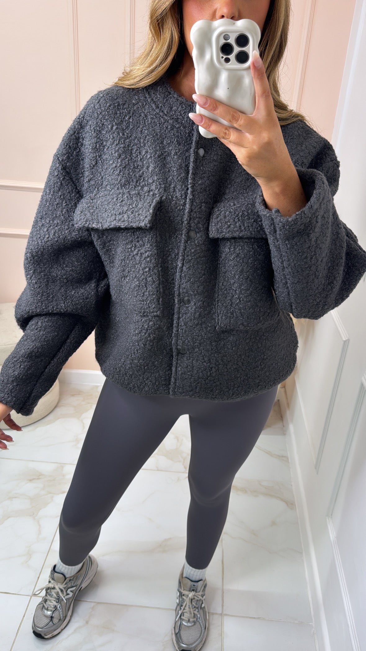 REMI charcoal woolen effect oversized bomber jacket