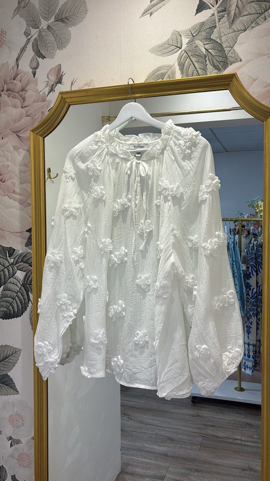 LAILA white 3D floral blouse
