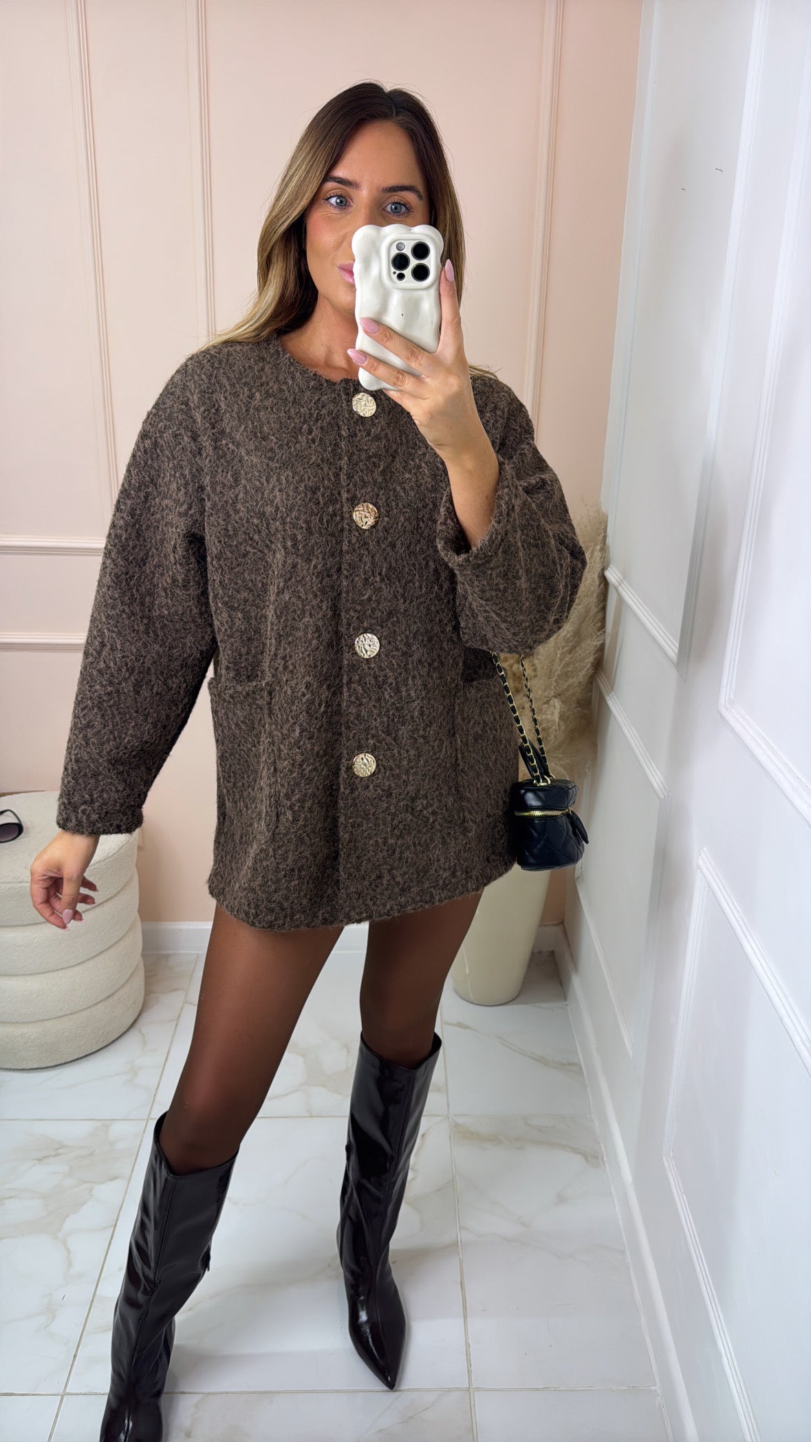 ROSA taupe wooly button jacket