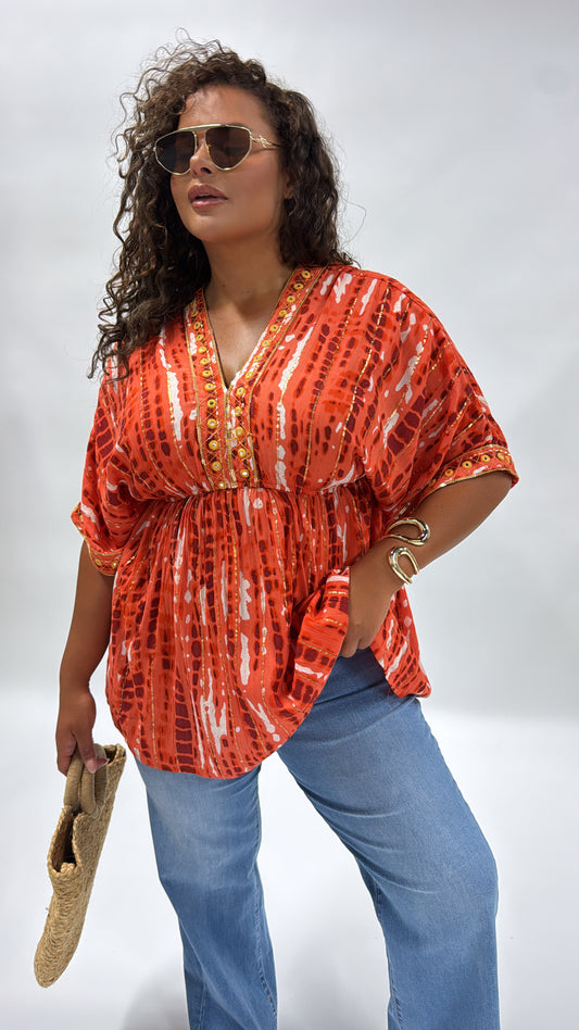 ALEXIS orange embellished smock top
