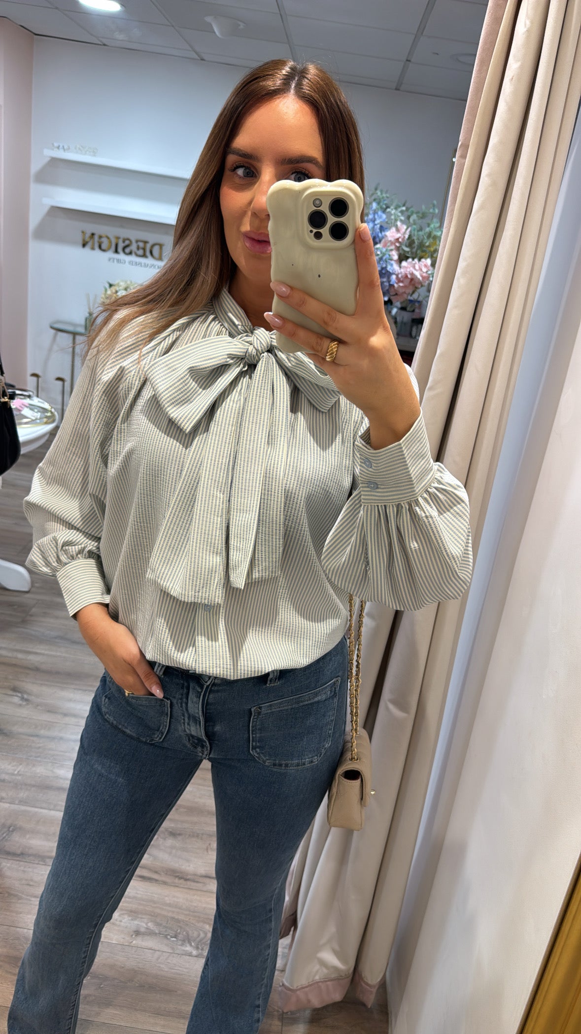 LIZZIE blue striped bow shirt