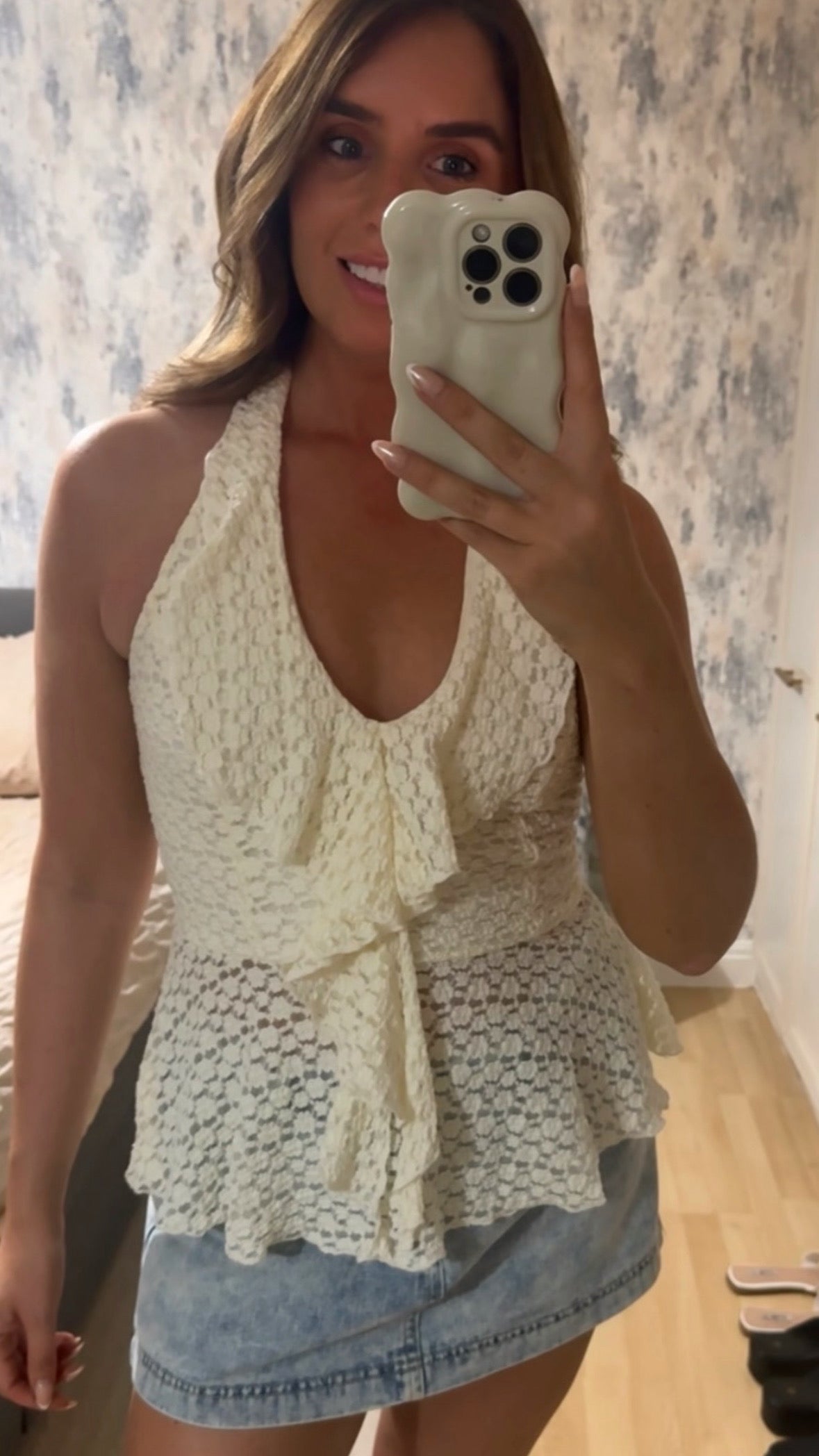MELODY lace frill halter neck top