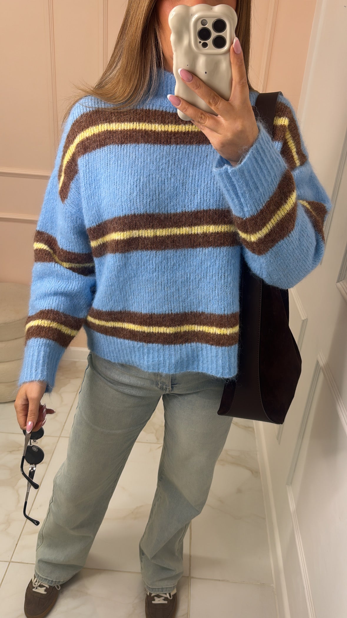 DARCY blue stripe fluffy knit jumper