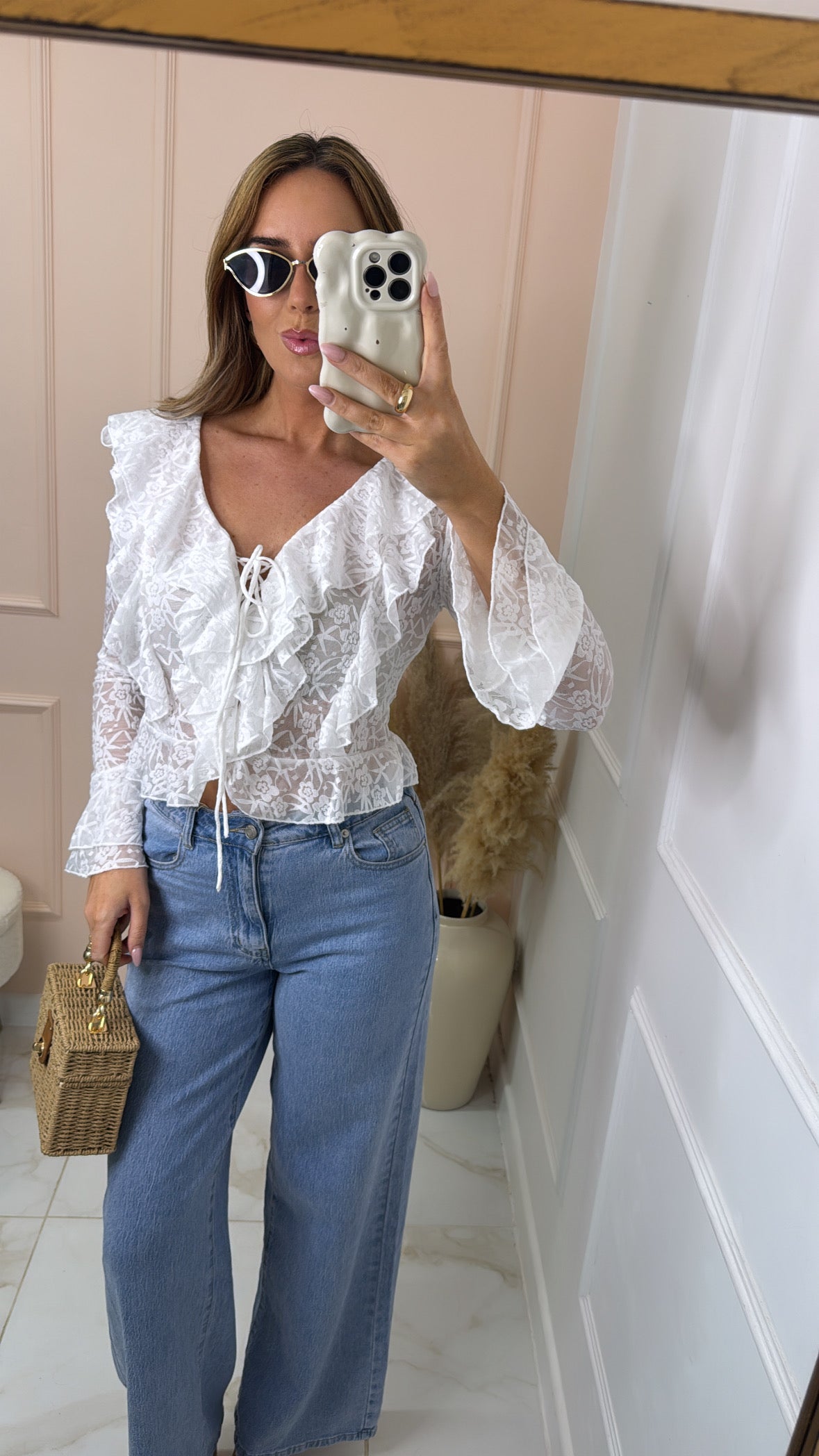 MILLIE white lace frill top