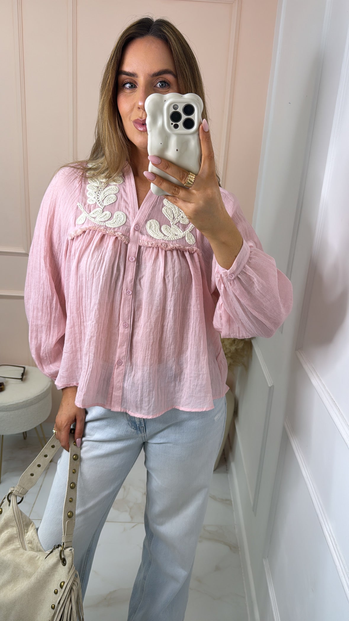 PENELOPE pink embroidered linen blouse