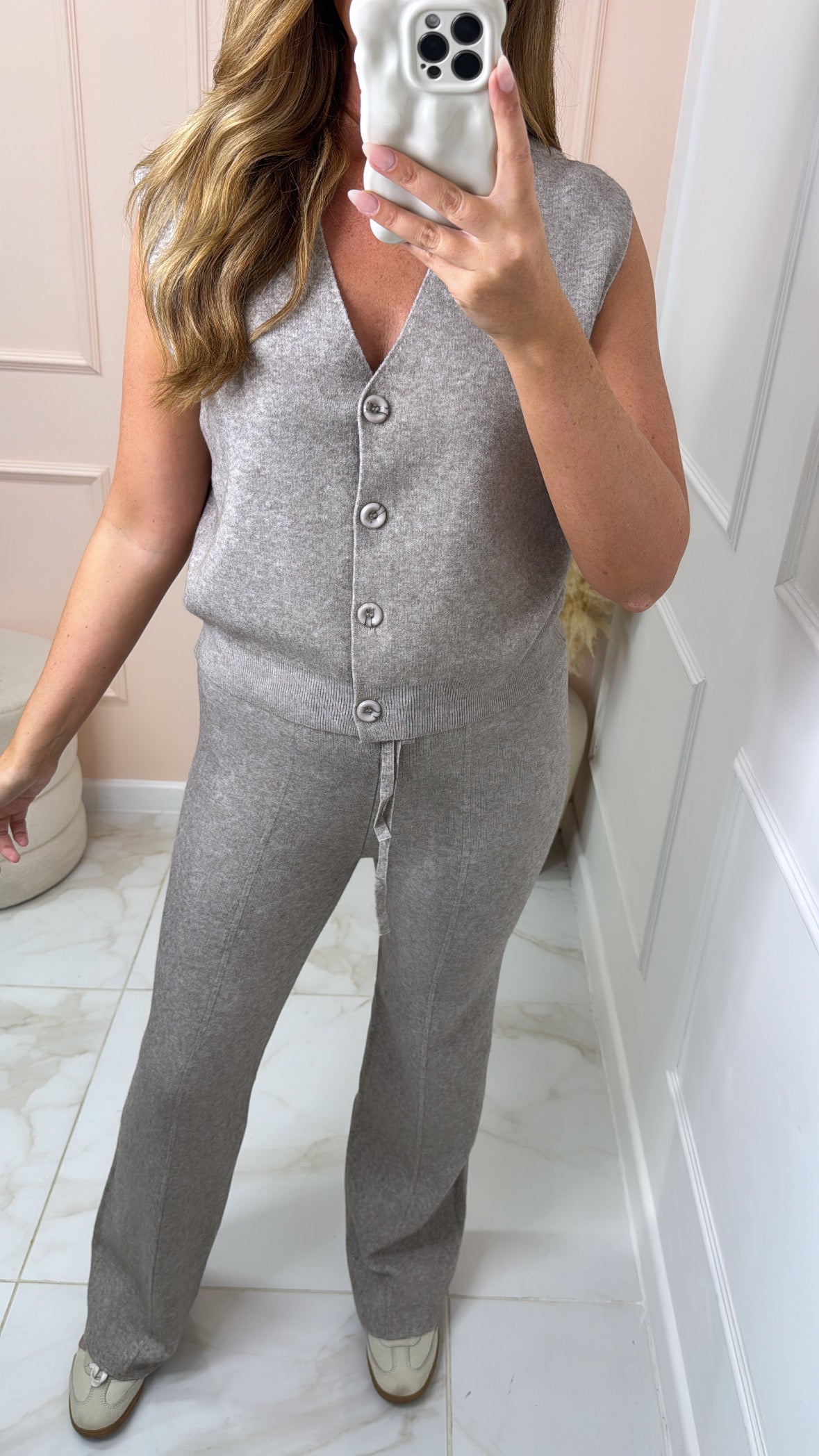 SOPHIA taupe button fine knit lounge set