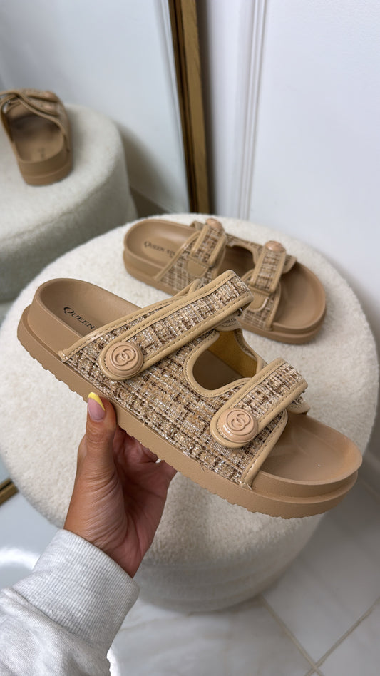 ALEX beige tweed double strap sandals