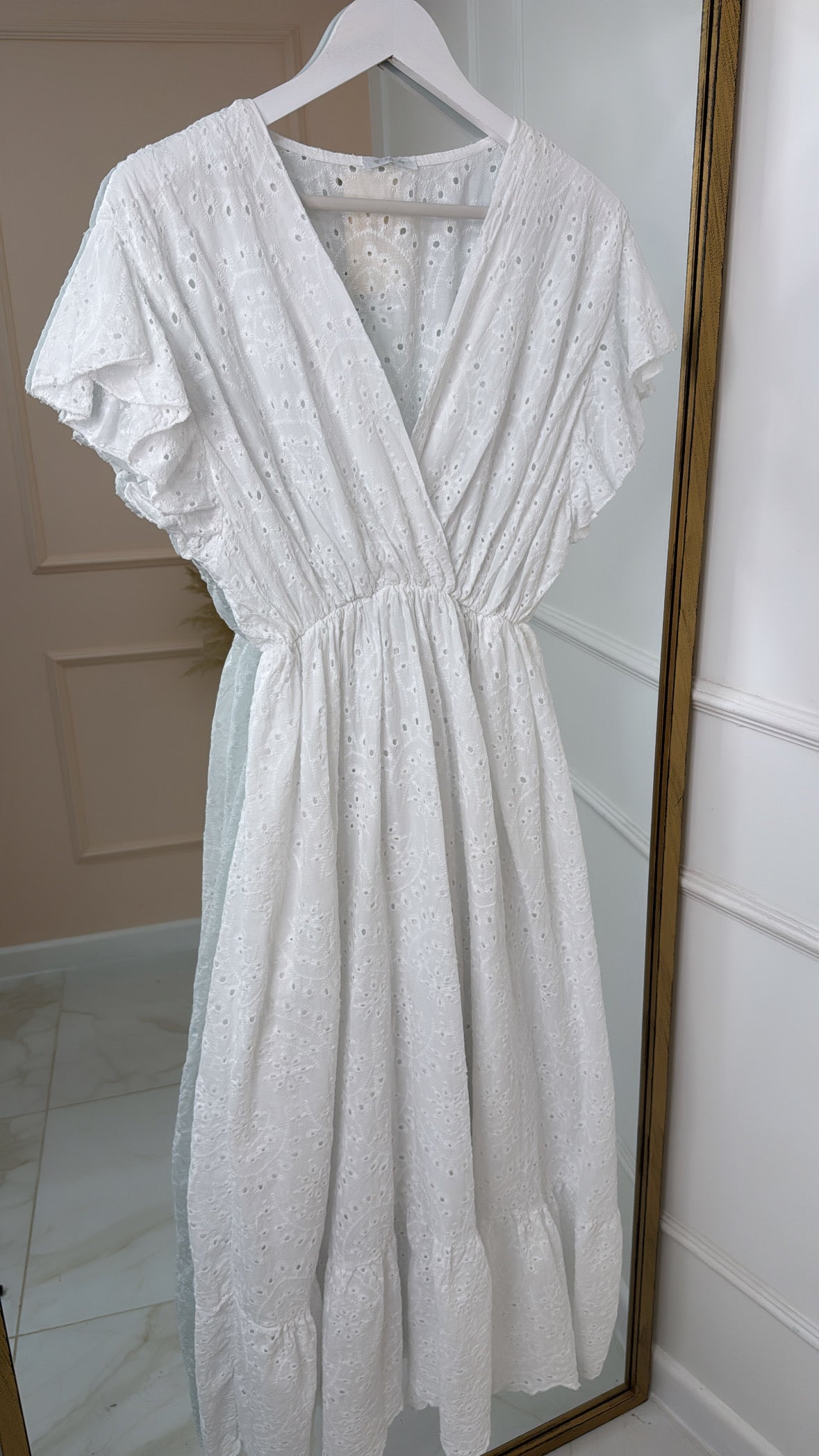 KATY white frill broderie anglaise summer dress