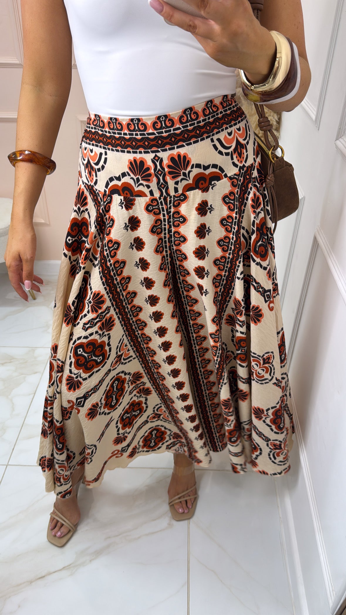 YAZMIN beige printed flowy trousers