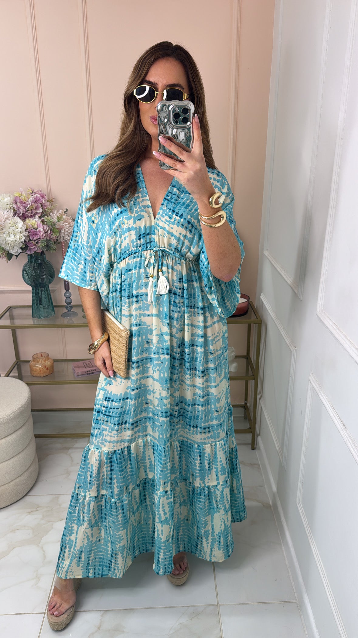 JORDYN turquoise tie dye tassle maxi dress