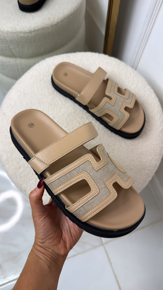 NADINE beige textured strap sandals