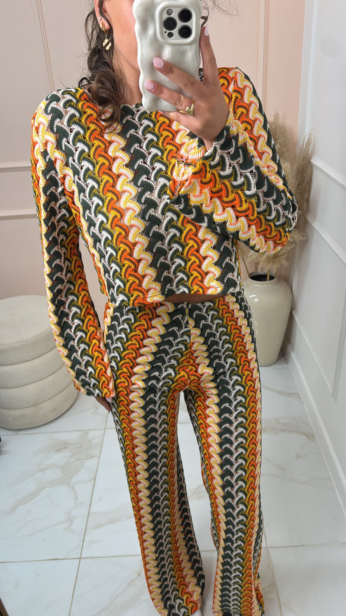 LIBBY orange crochet zig zag flared set