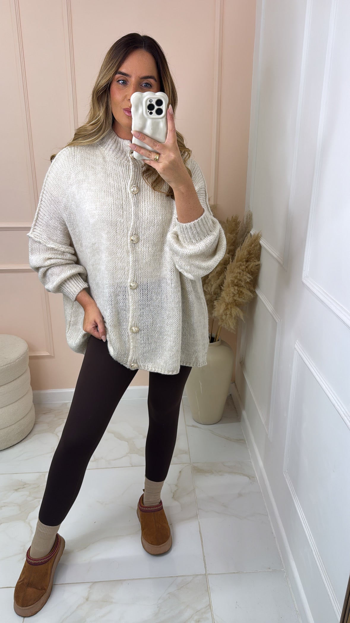 BERNICE beige button chunky knit cardigan