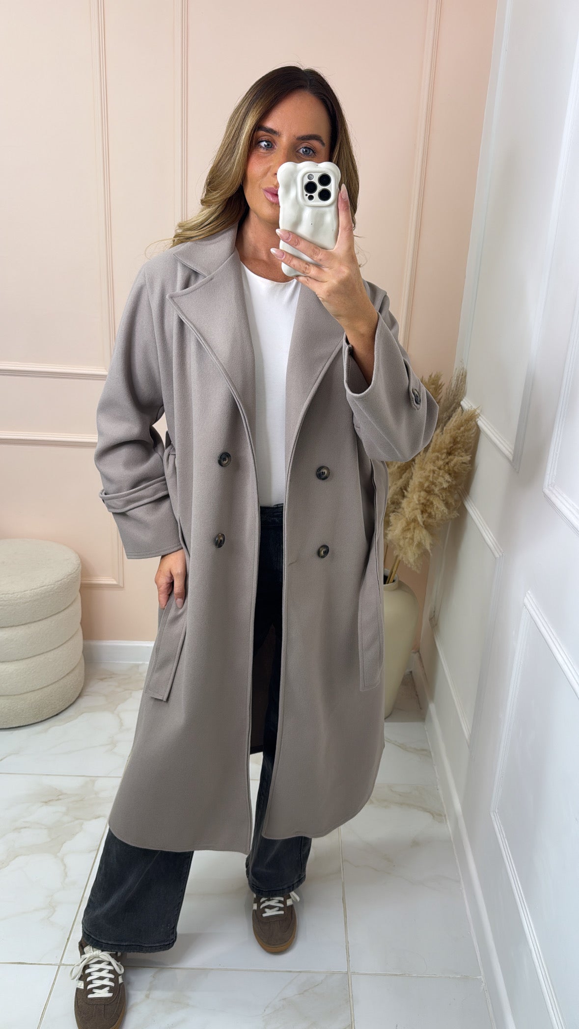 MORGAN taupe collar belted trench coat