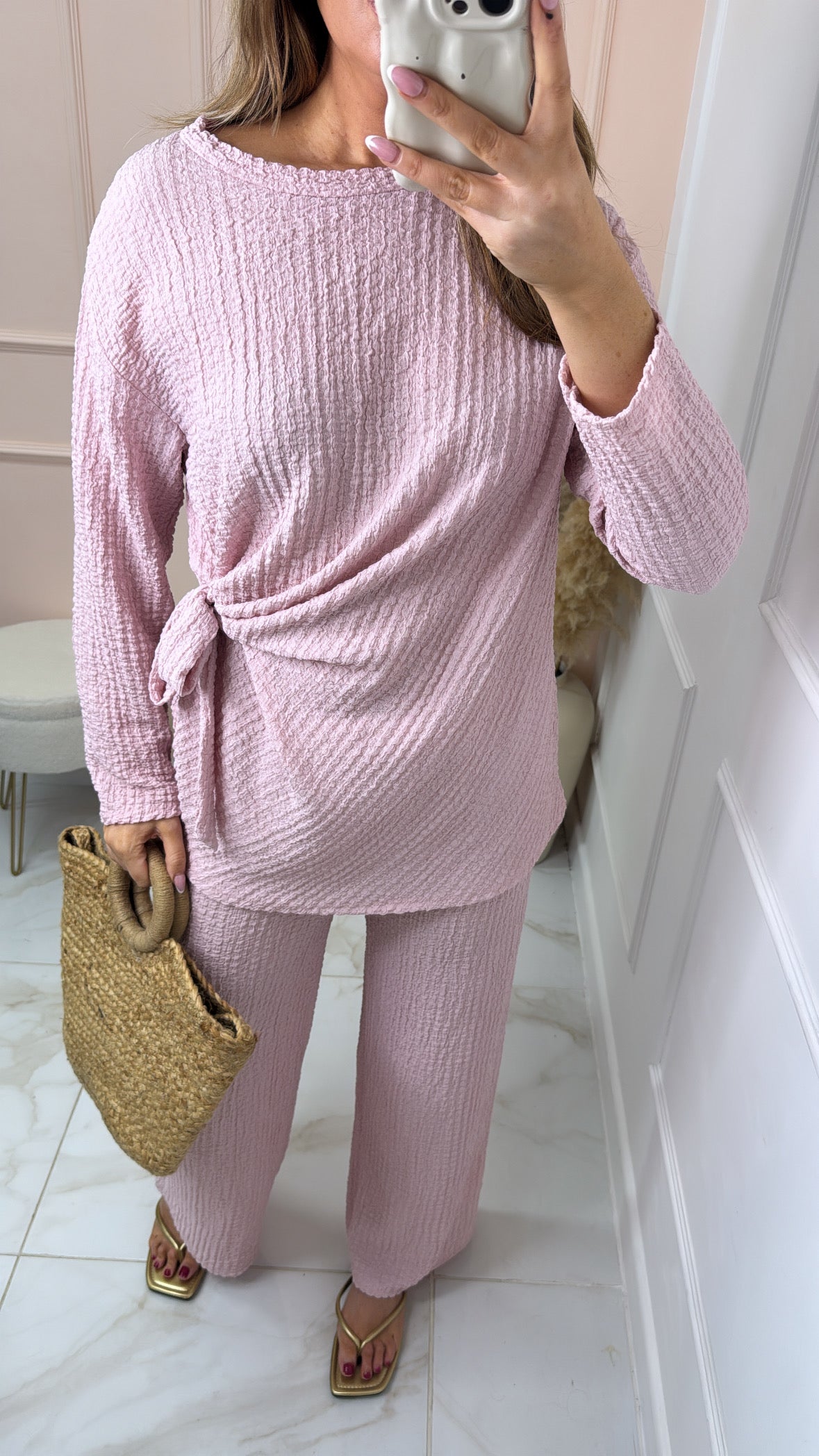 ROSE pink textured gathered side set