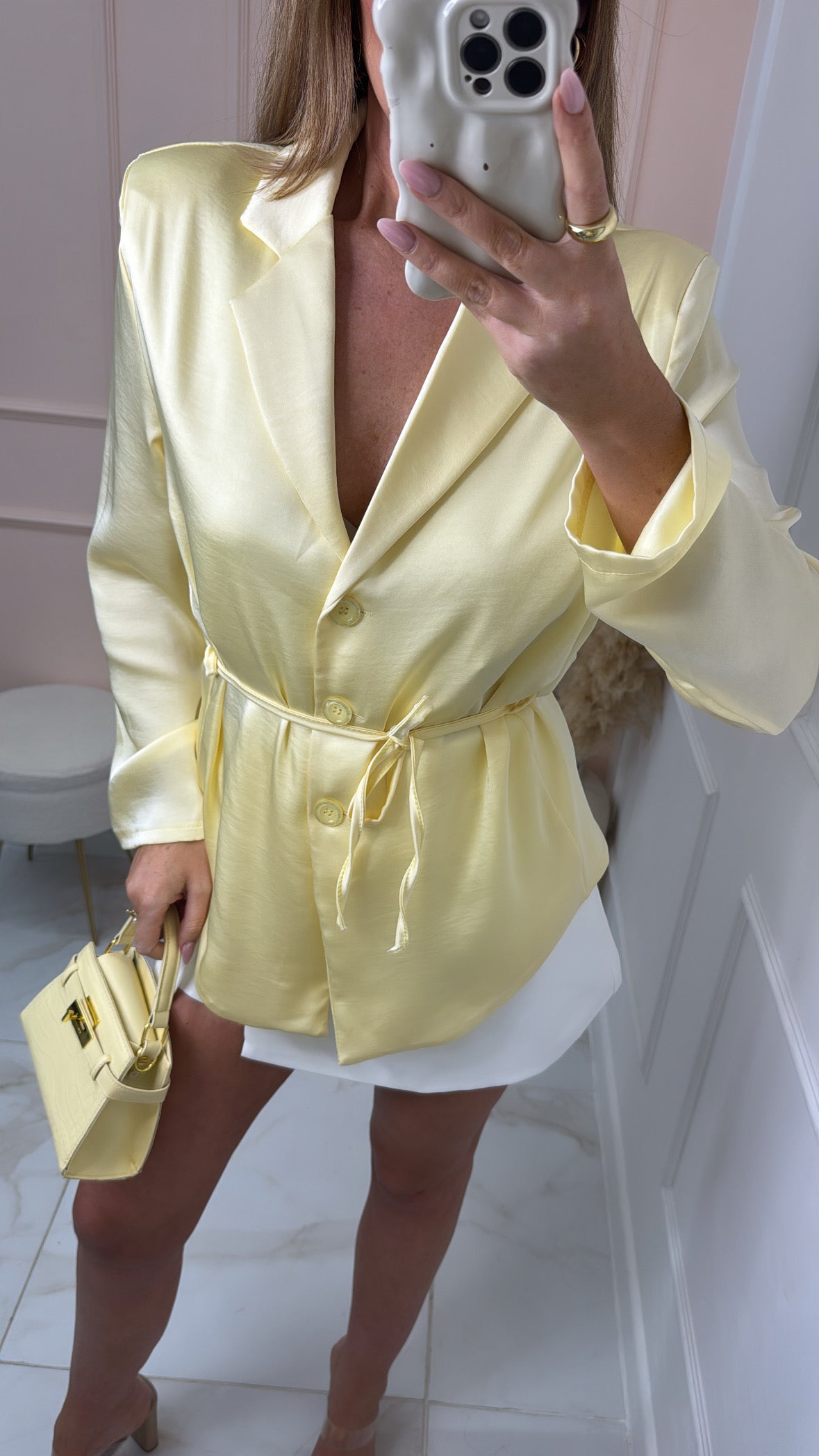 BELLE lemon tie waist silky blazer