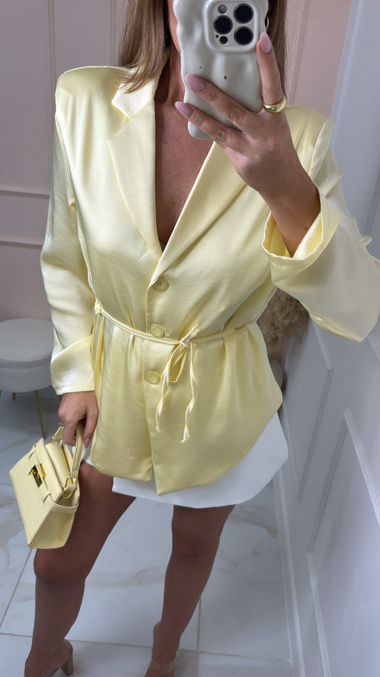 BELLE lemon tie waist silky blazer