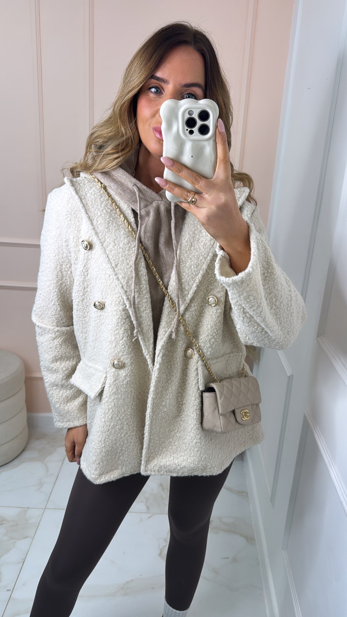 RENA cream boucle button longline blazer