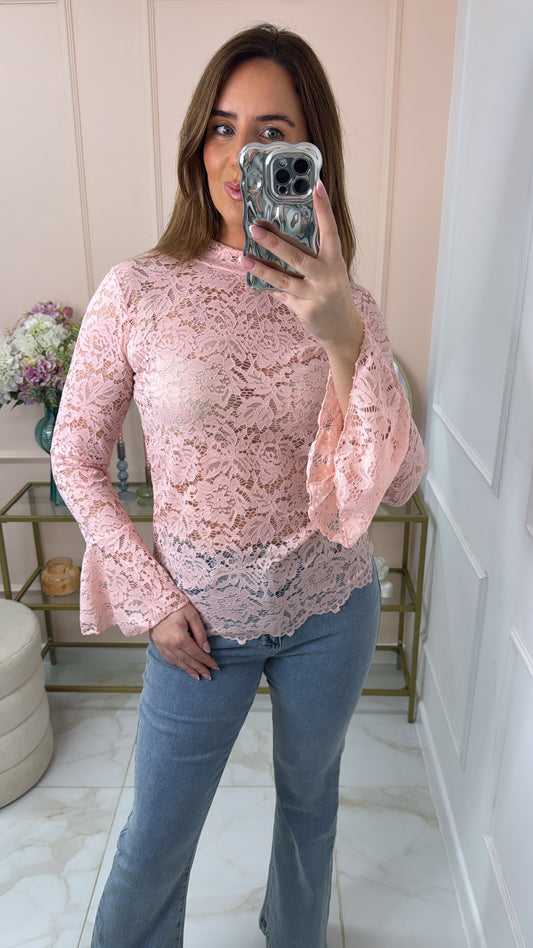 DAHLIA pink lace mesh blouse