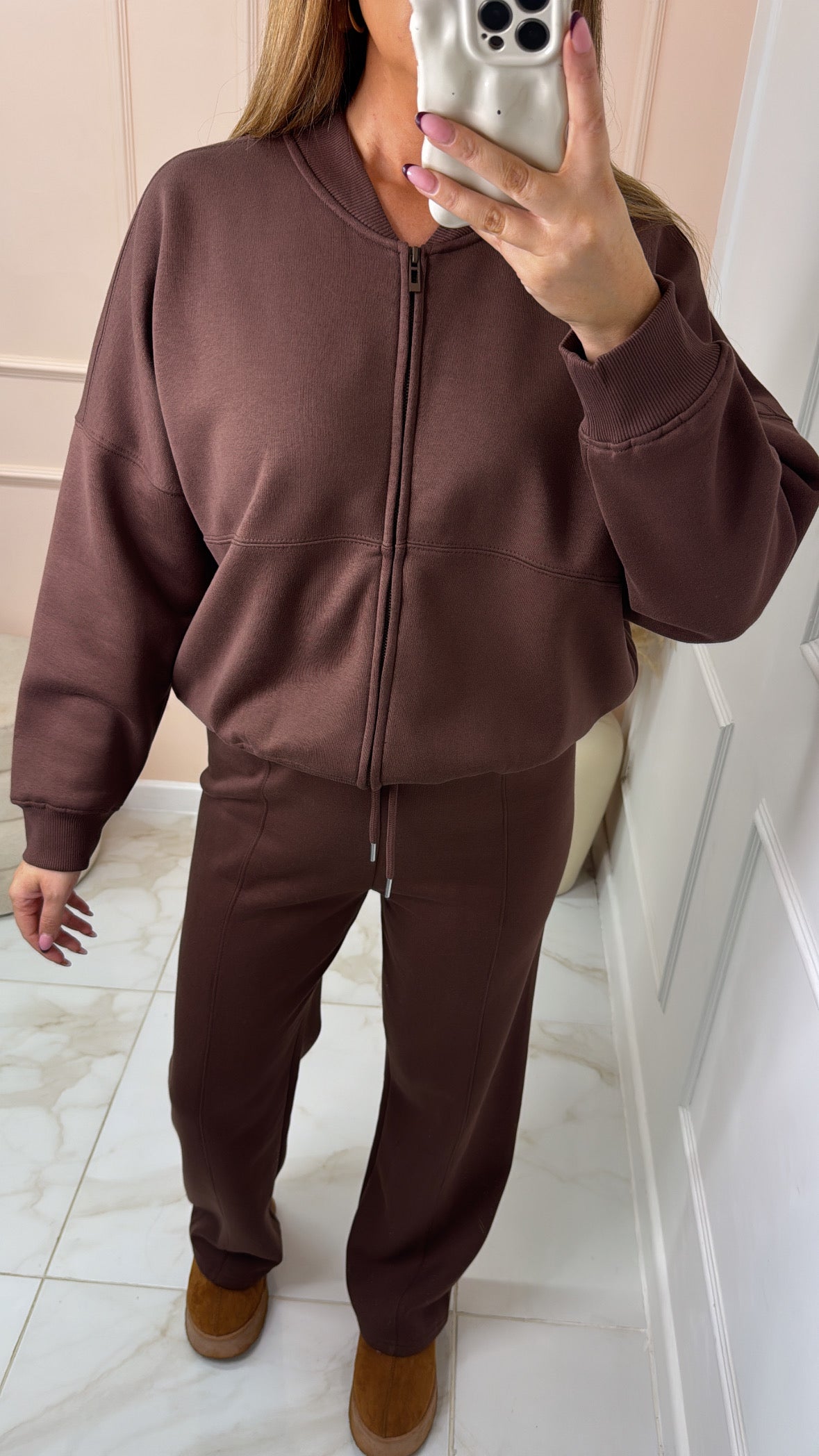 SHAUNA brown bomber lounge set