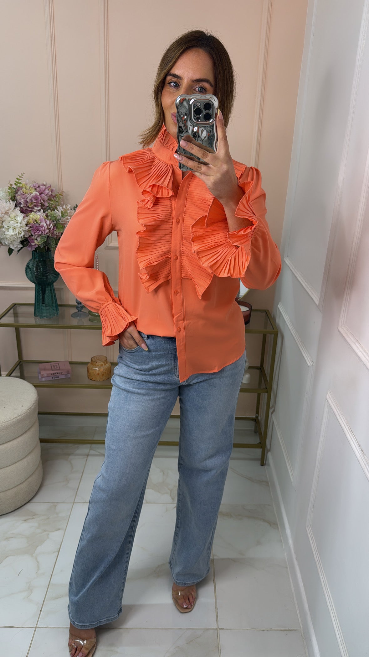 SOPHIE coral frill front shirt