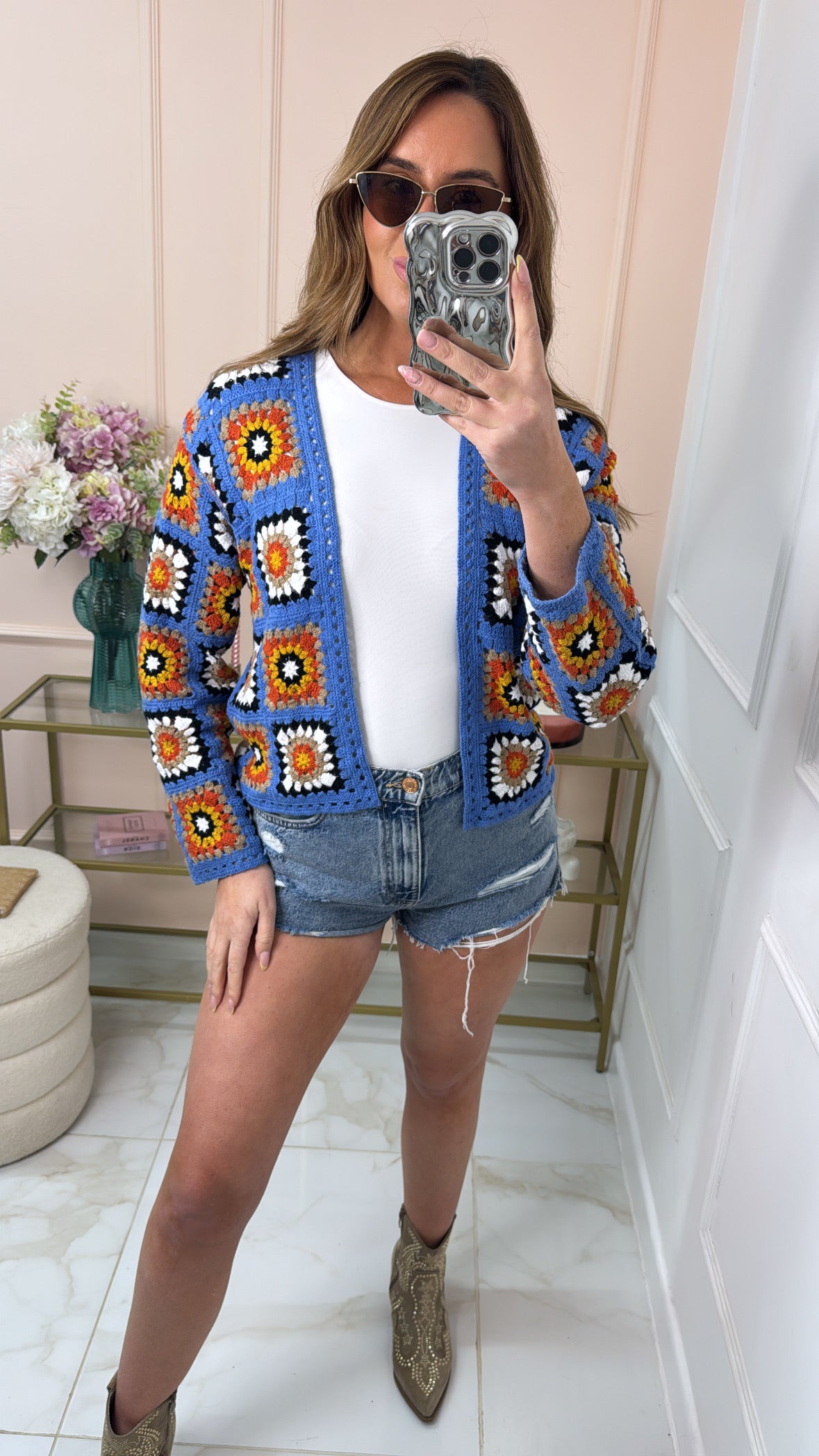JENNY blue crochet cardigan