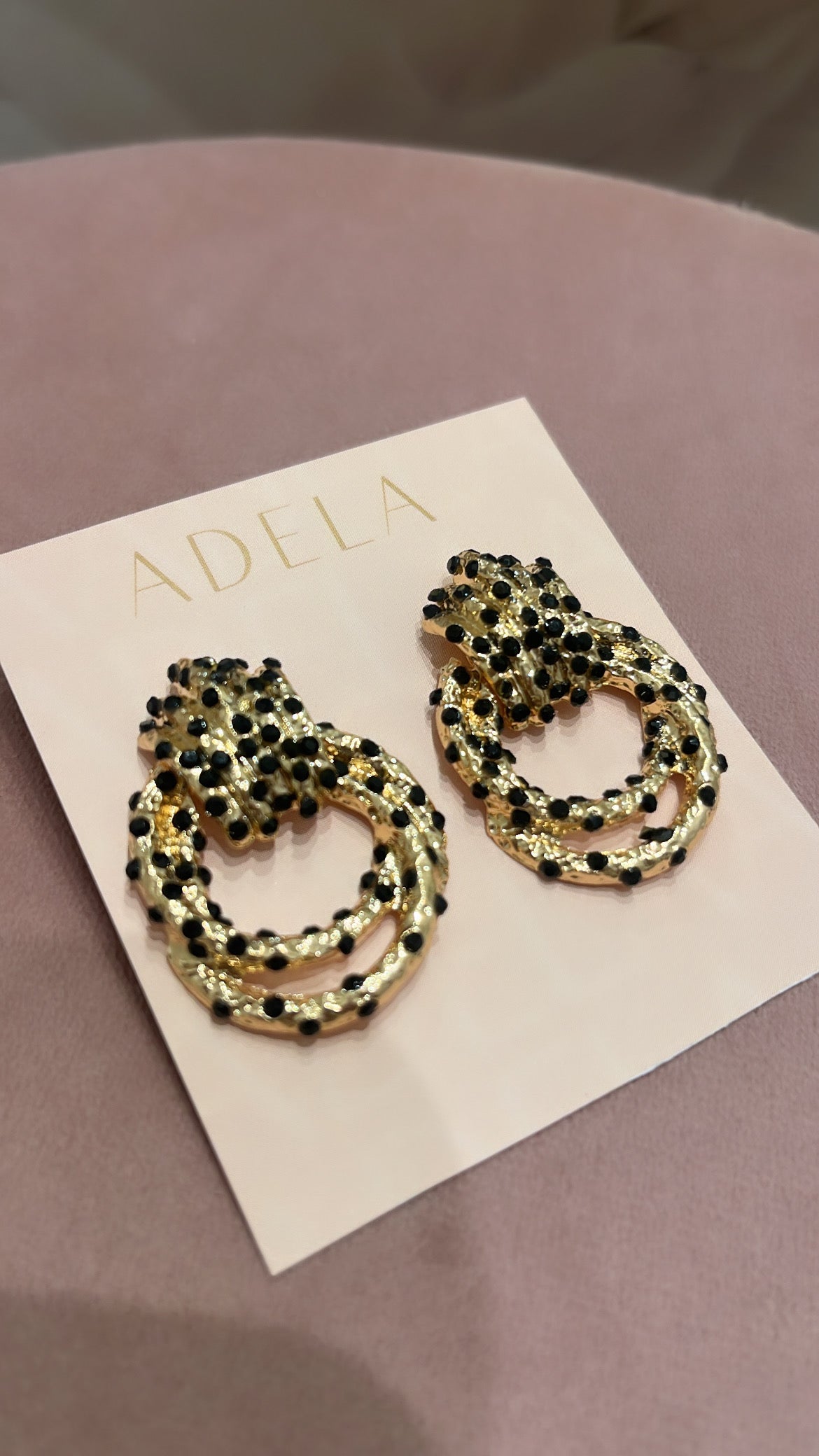 ORLA black diamanté knot earrings
