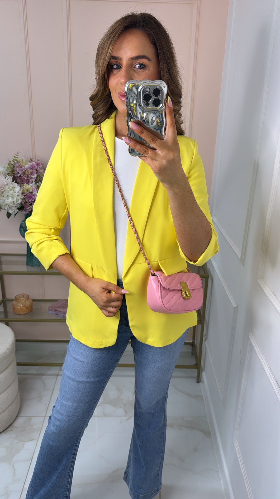 MAISIE yellow ruched sleeve blazer