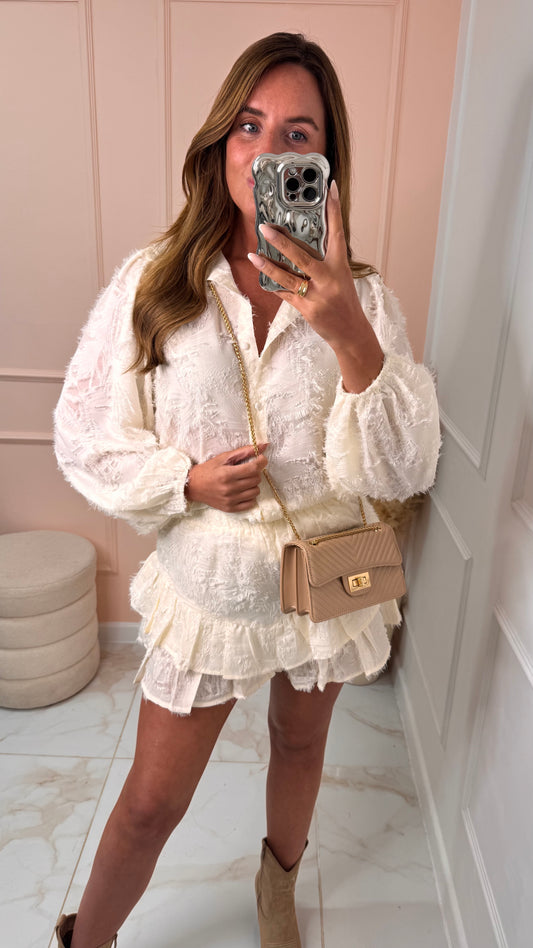 KEELEY cream textured skort set