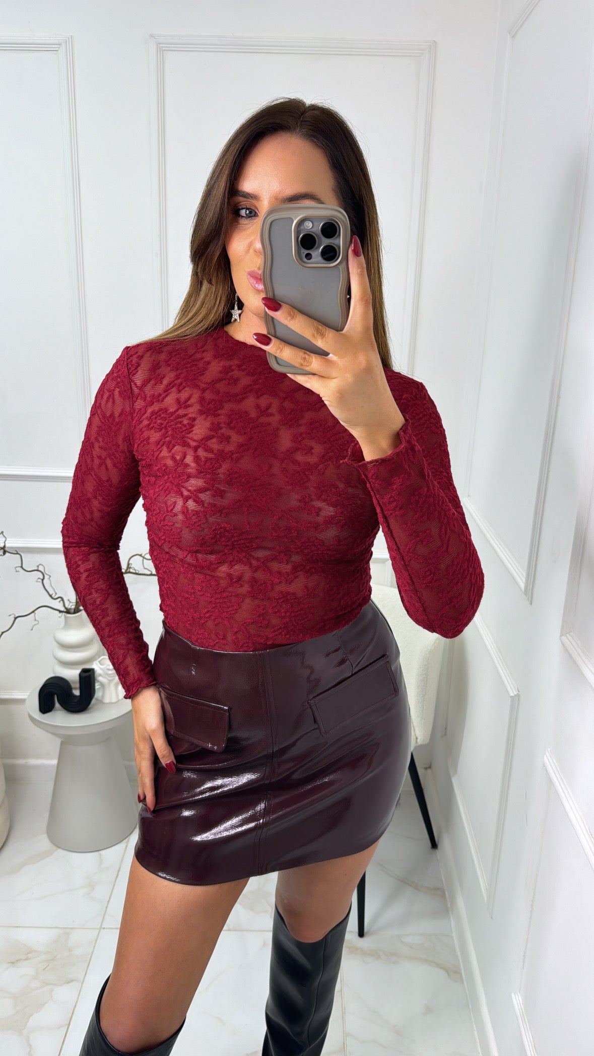 Khaki vinyl skirt deals