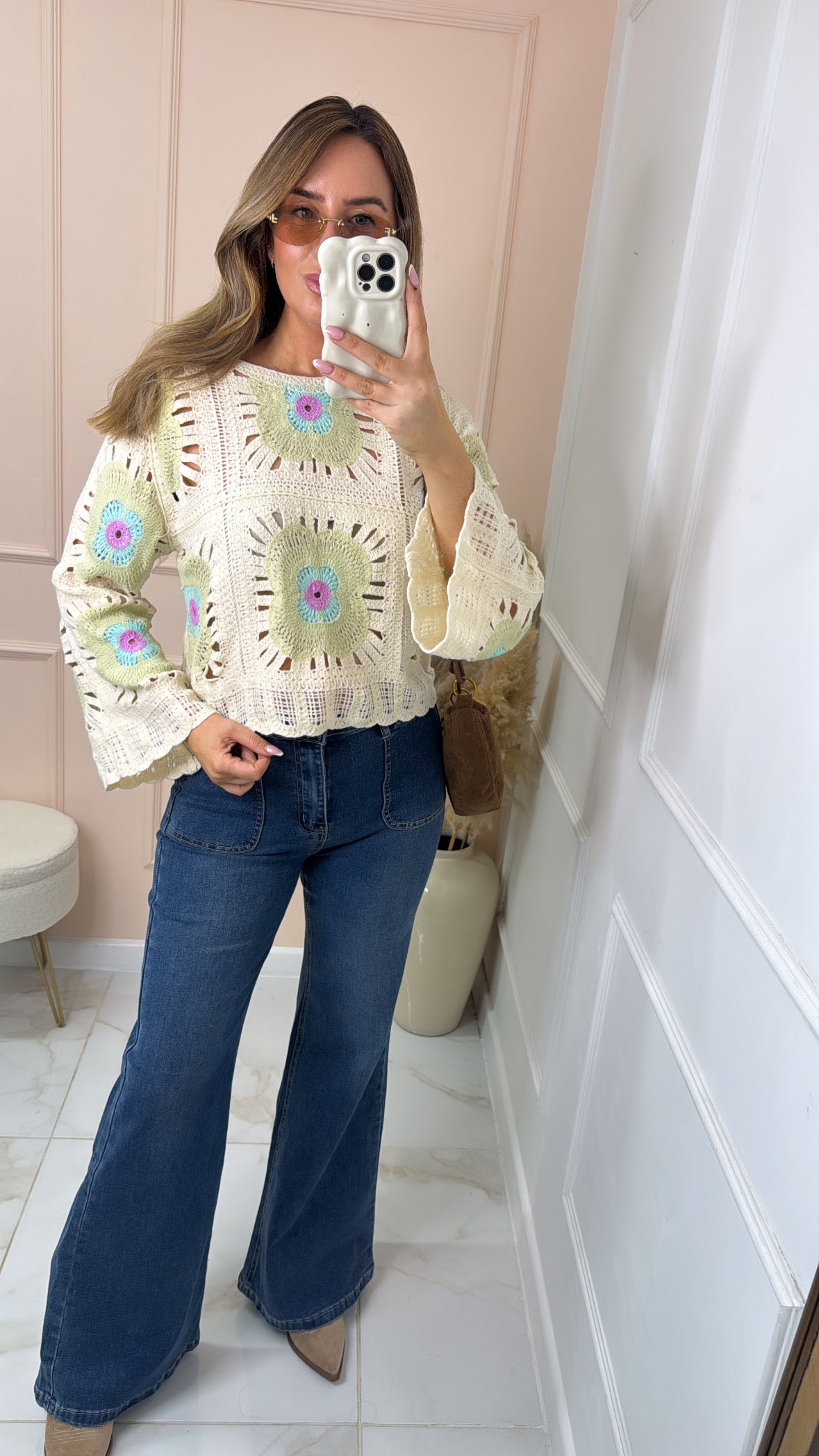 ABI beige and mint crochet top