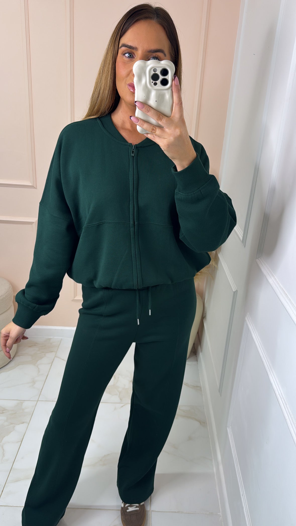 SHAUNA bottle green bomber lounge set