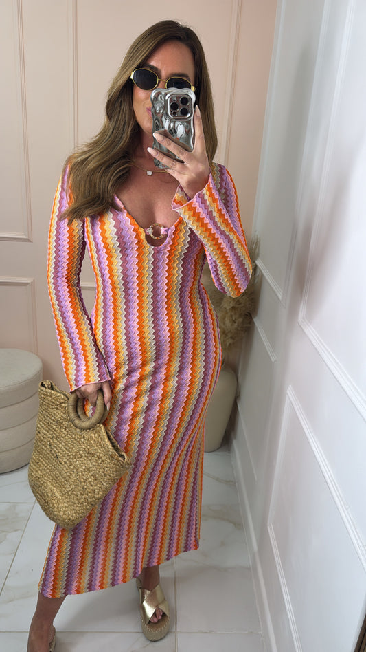 RAE pink wave print maxi dress