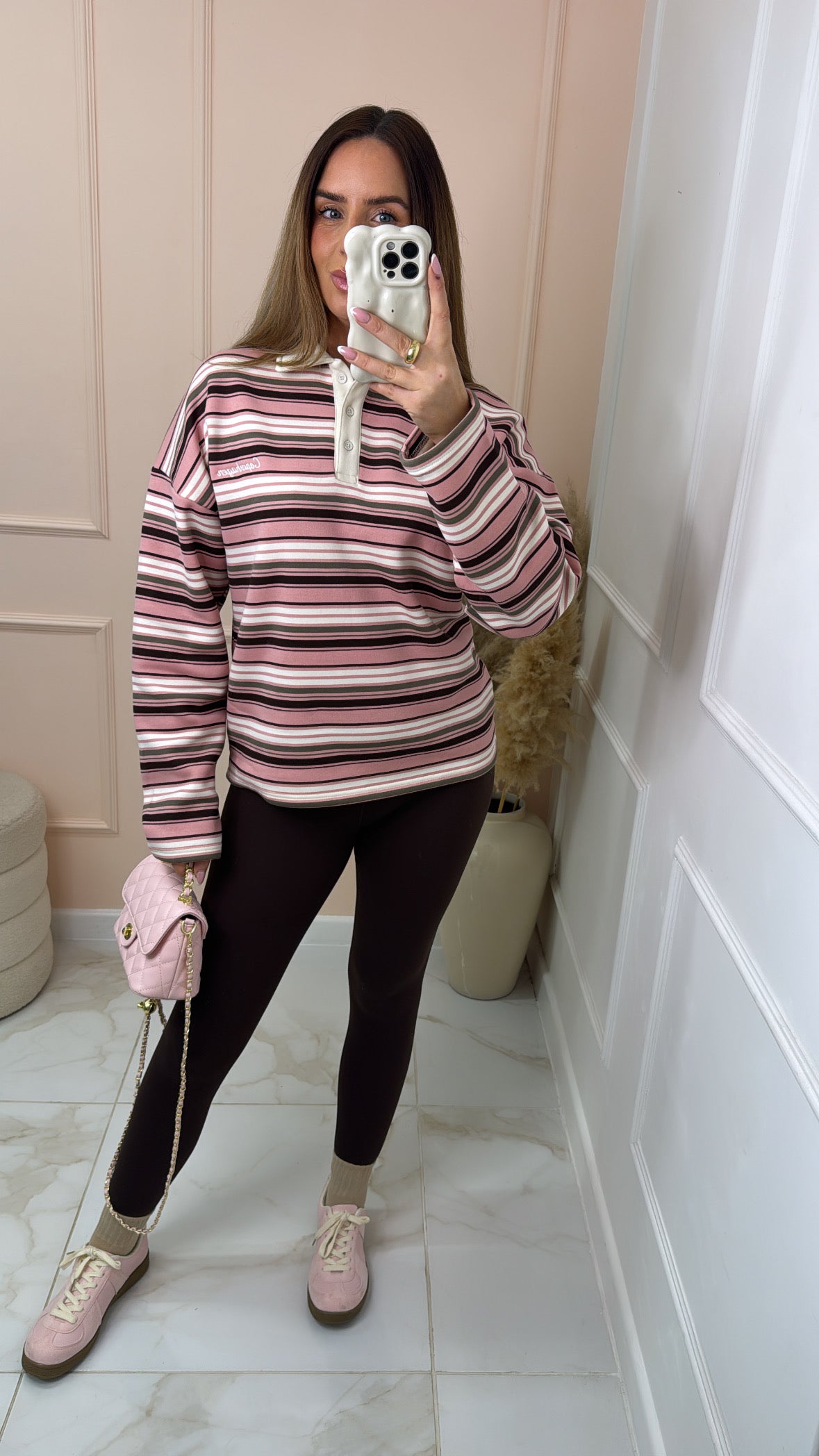 REMI pink stripe long sleeve rugby top