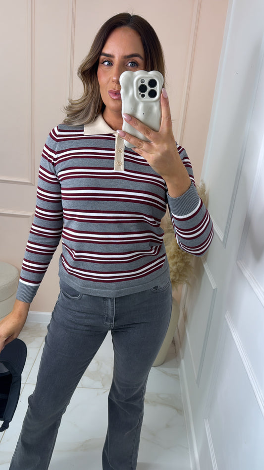 ALICE grey striped collared knit jumper