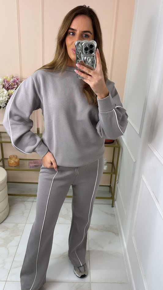 LORNA dove grey piping jogger set