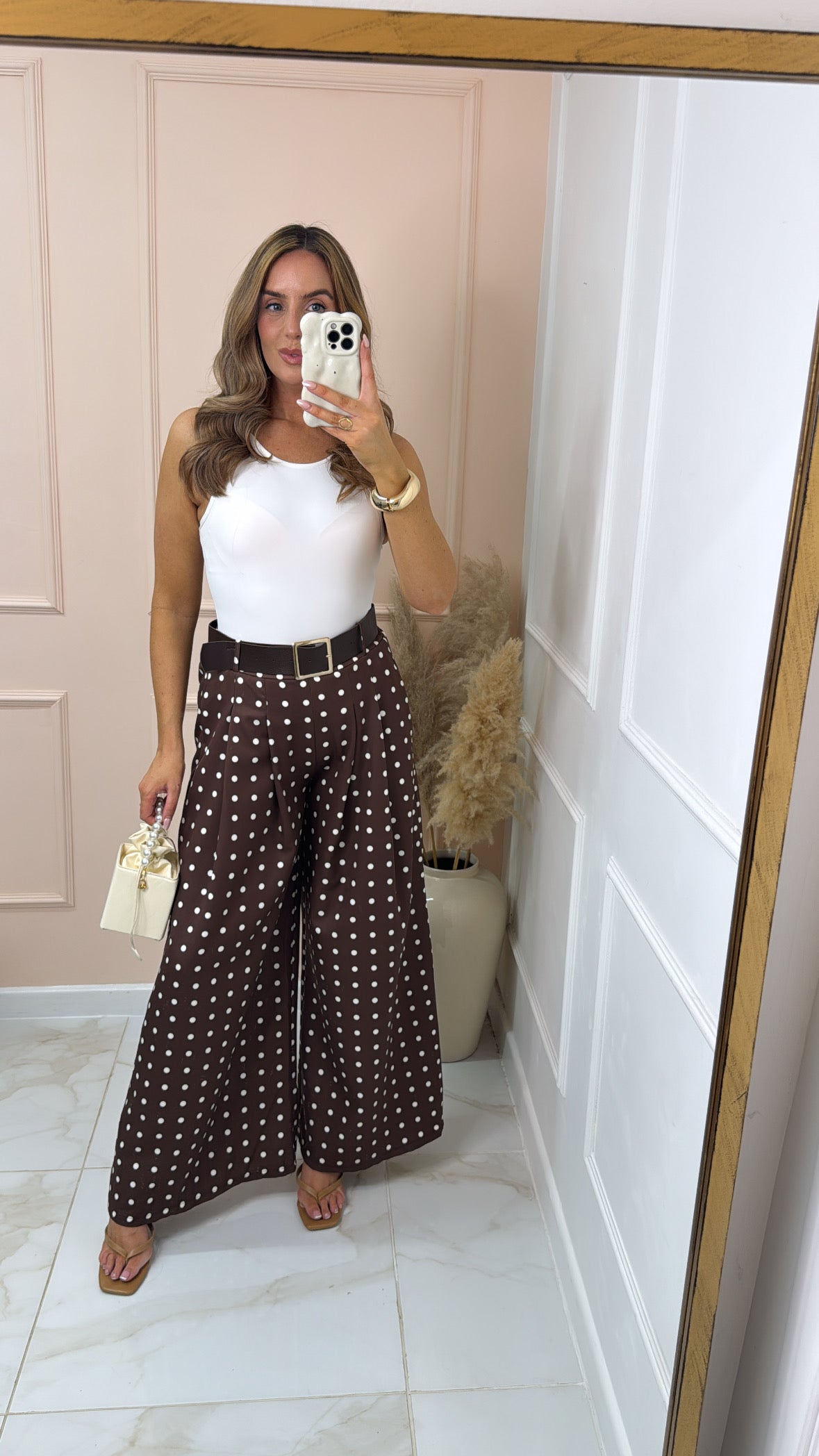 SIENNA brown polka dot wide leg trousers