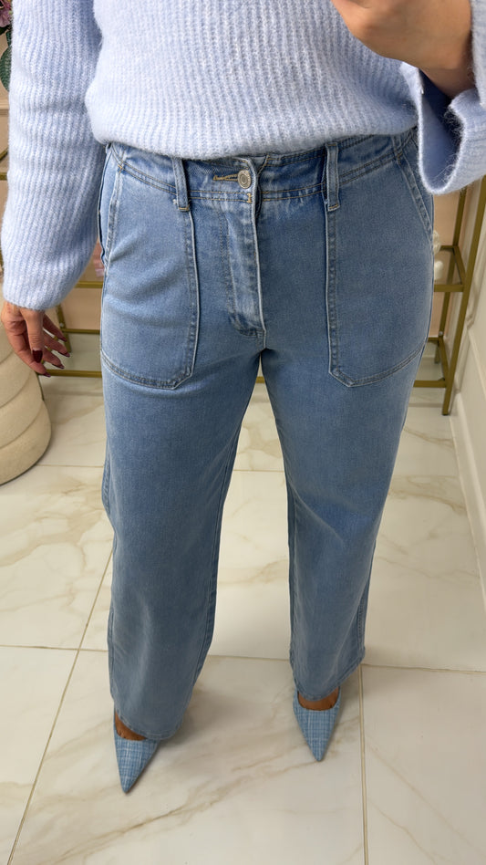 ROSA light wash pocket detail straight leg jeans