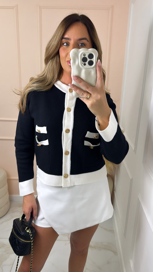MOLLY black button contrast cardigan