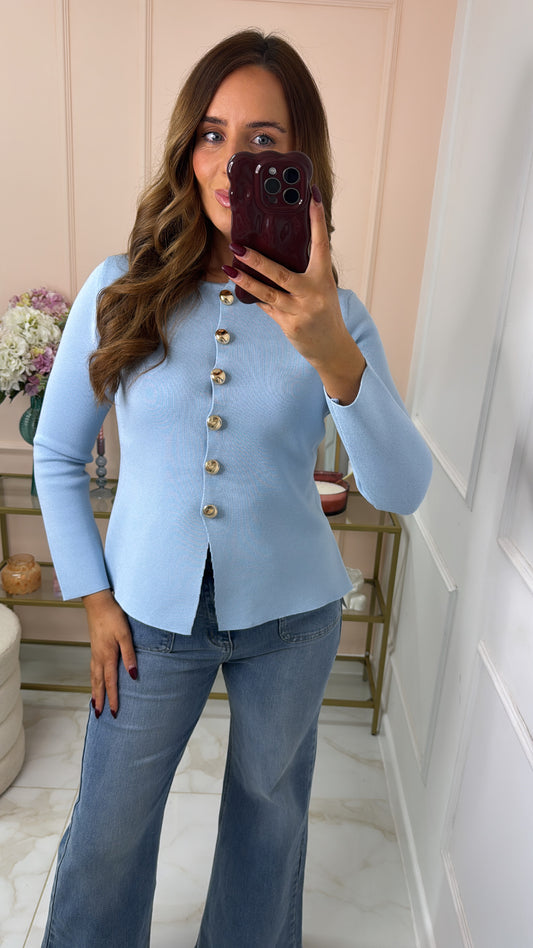 SARA powder blue button peplum cardigan