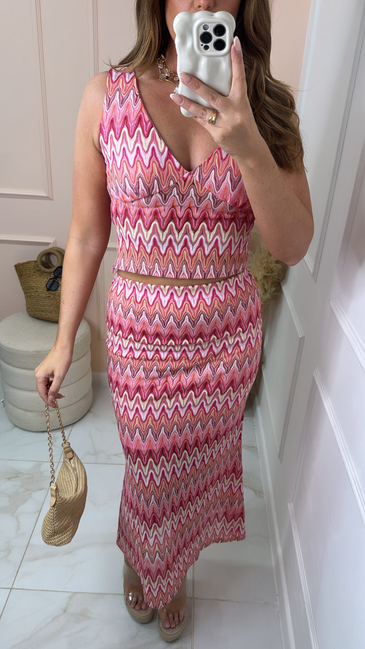 MADISON pink zig zag crochet skirt co-ord